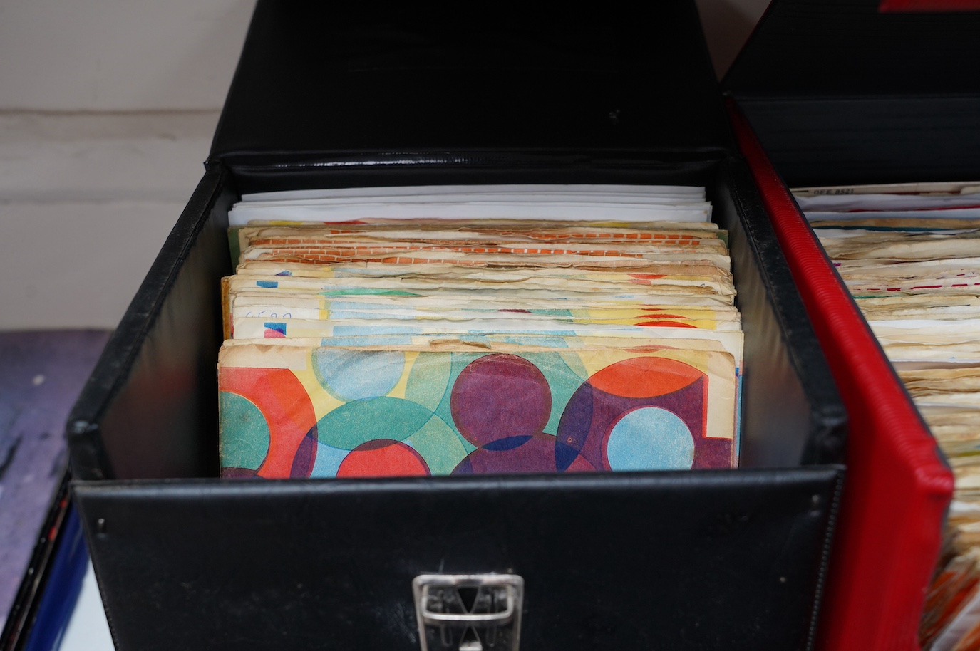 Four 7” single carry cases, containing singles on labels including; Brunswick, Decca, HMV, Pye, Columbia, etc. artists including; Bill Haley, Rod Stewart, David Bowie, Buddy Holly, Gene Vincent, Cliff Richard, Tommy Stee